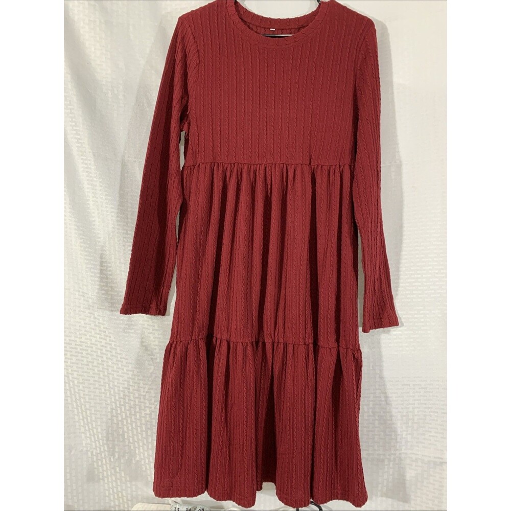 NWOT Womens Tiered Babydoll Dress Size M Crimson Red Knee Length